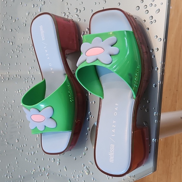 Melissa Lazy Oaf Green and Blue Floral Mules - Picture 3 of 4